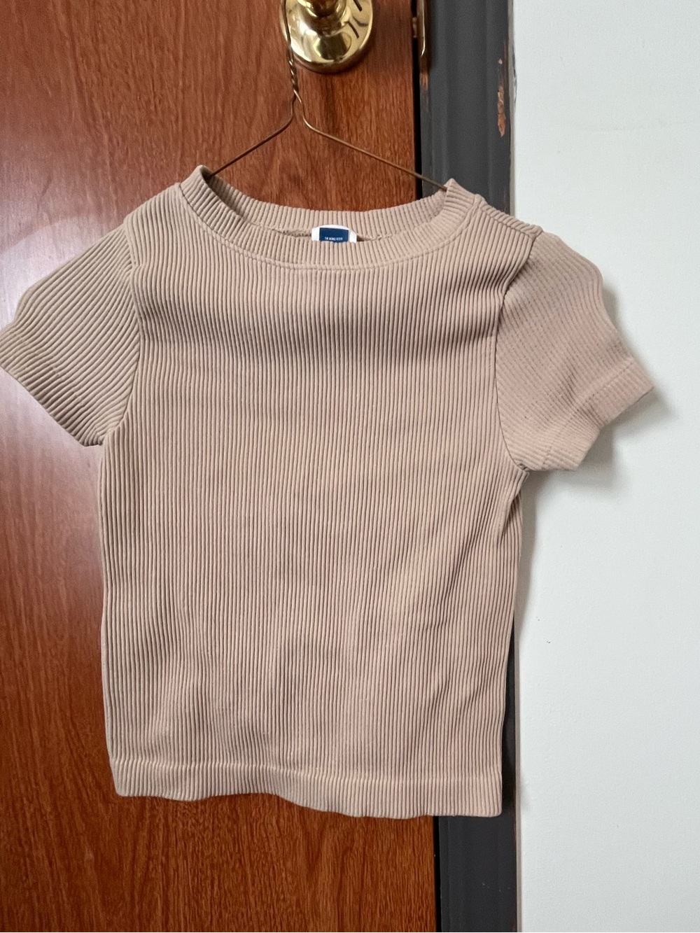 Ribbed Short-Sleeve Top - Beige old navy